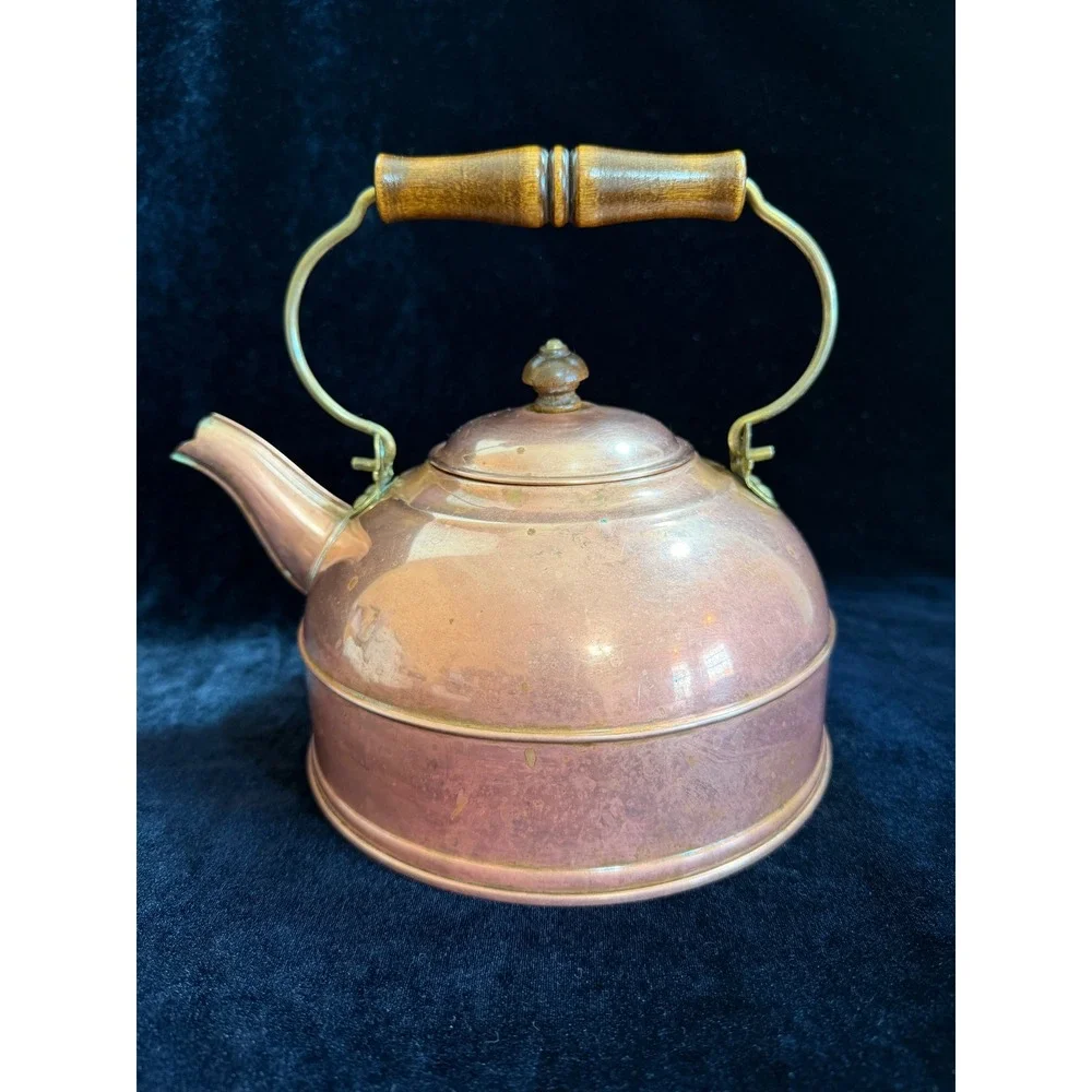 Vintage Paul Revere Copper Tea Kettle 1801 Series Brass Wood Handle Teapot 2 QT
